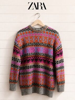 ZARA – Colorful Jacquard Knit Sweater – Size S/M